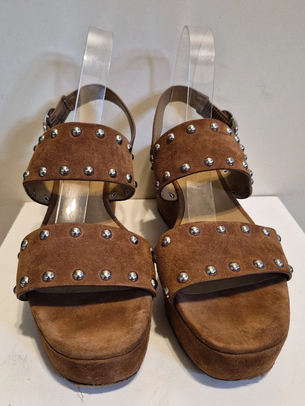 Rebecca Minkoff Brown Suede Studded Platform Wedge Sandals Sz. 8M Ret.$250